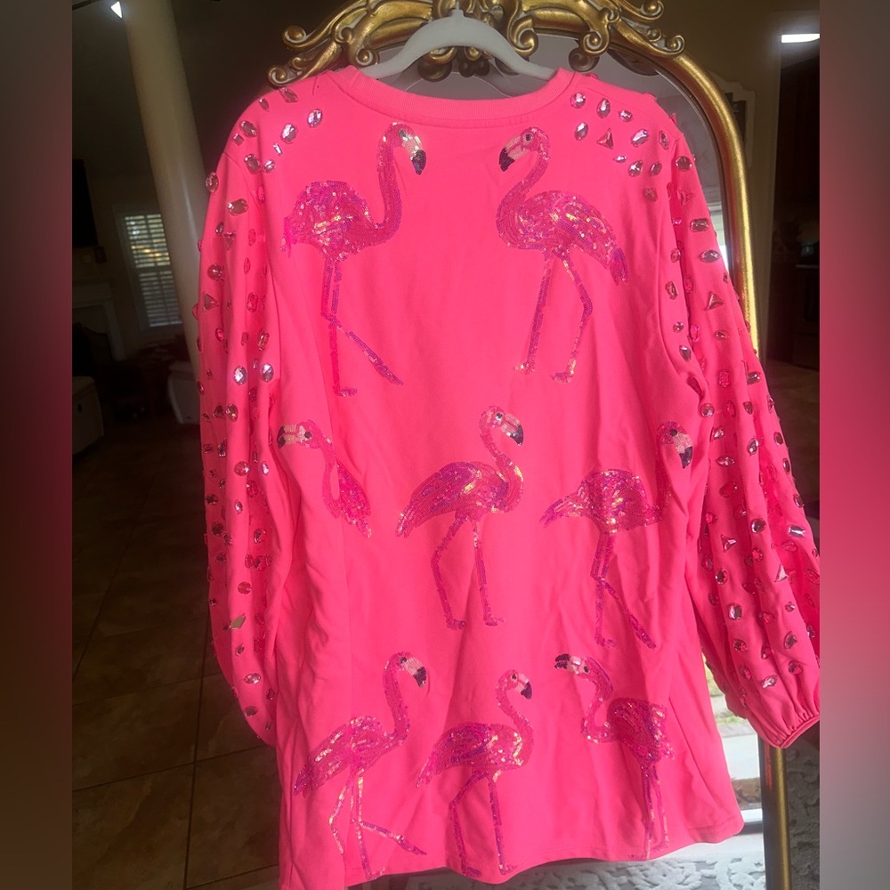 QUEEN OF SPARKLES Neon Pink Embellished Flamingo Dress - Picture 4 of 7
